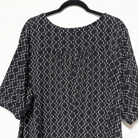 Catherines 2X Black White Geometric Short Sleeve Midi Dress Zip Front 22/24 - Picture 6 of 10